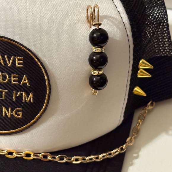 Custom made Trucker Hat Black and White Cap with Gold Accents - Picture 3 of 5